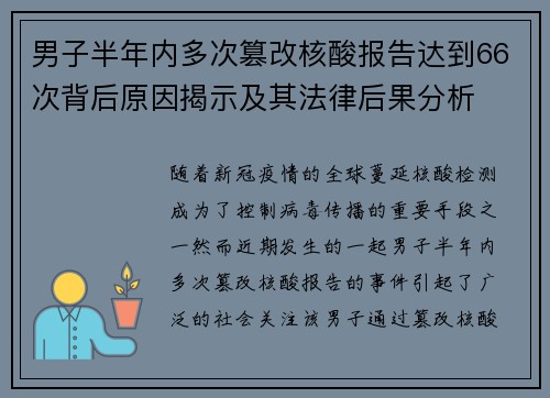 男子半年内多次篡改核酸报告达到66次背后原因揭示及其法律后果分析
